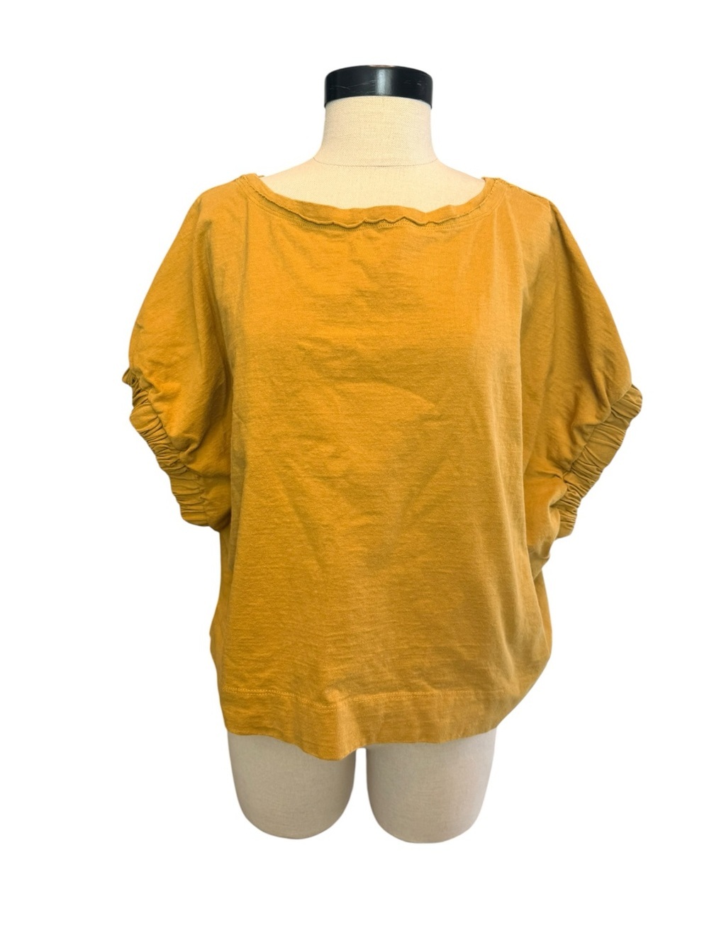 Beach M.M Mustard Yellow Cotton Ruched Sleeve Top Made in USA Size M/M oversized - Picture 2 of 9